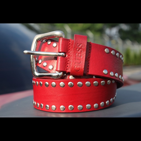 Red guess belt size medium genuine leather - Picture 1 of 5